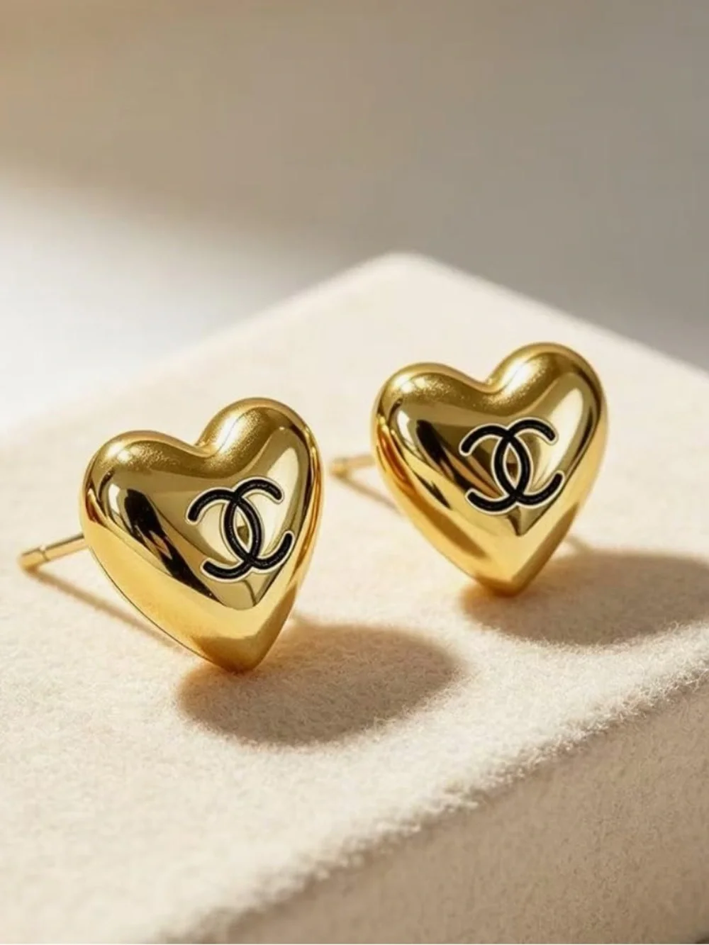 CHANEL Heart Logo Stud Earrings